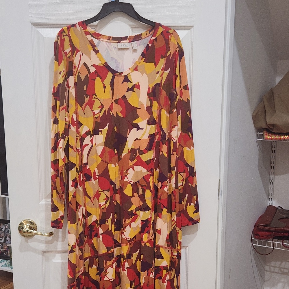 Lori by Lori Goldstein Midi Dress Size Large New Multi Color Asymmetrical Hem